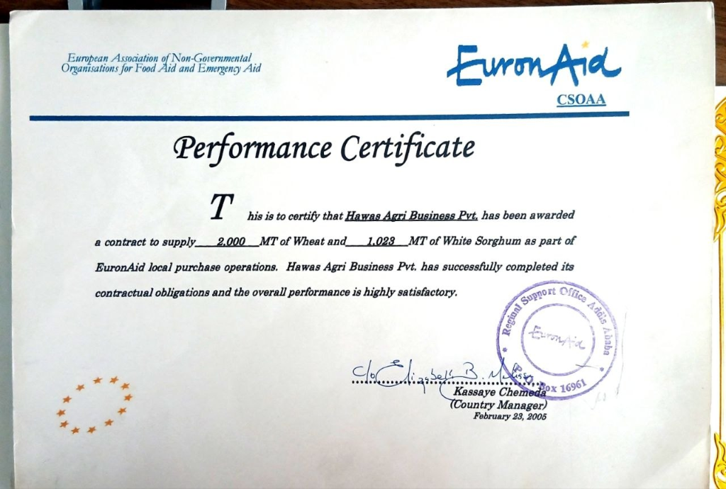 EuronAid Performance Certificate